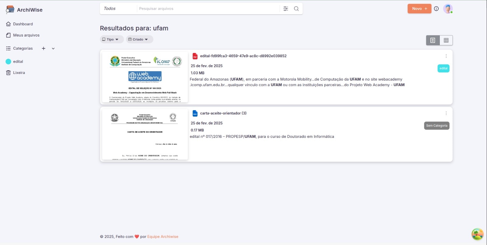 Tela do projeto ArchiWise